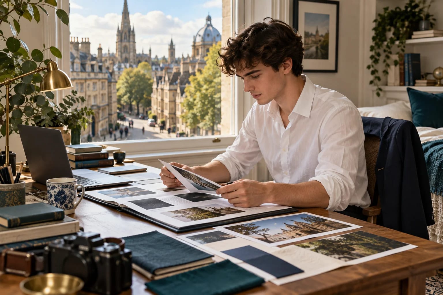 Graduate arranging a work portfolio