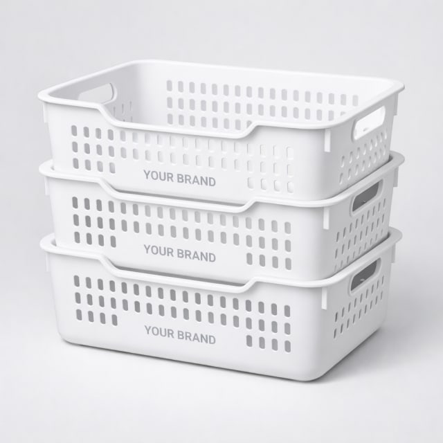 Stackable Plastic Storage Basket Set white label idea