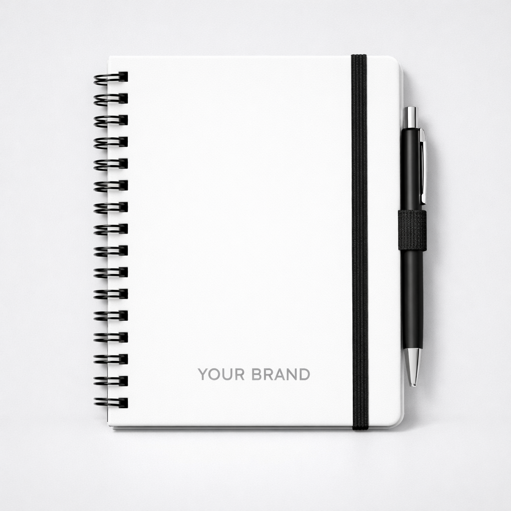 A5 Spiral Notebook with Pen Holder white label idea