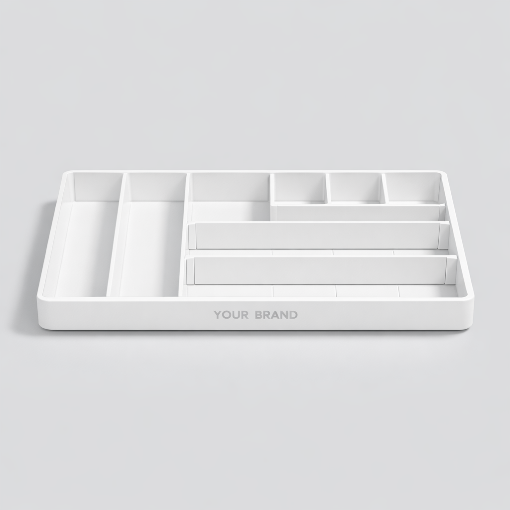 Adjustable Drawer Organizer Tray white label idea
