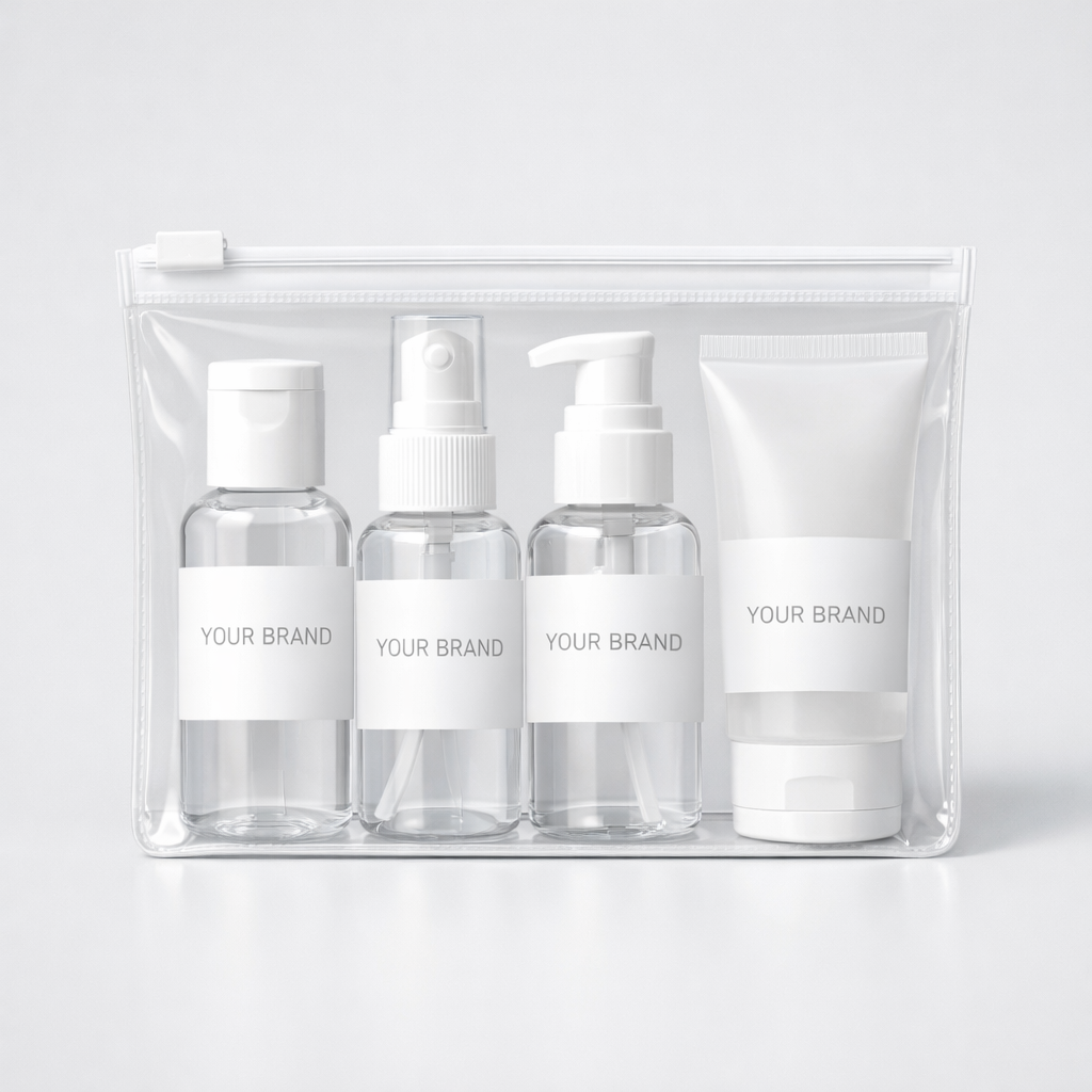 Travel-Sized Toiletry Bottle Set (4-Pack) white label idea