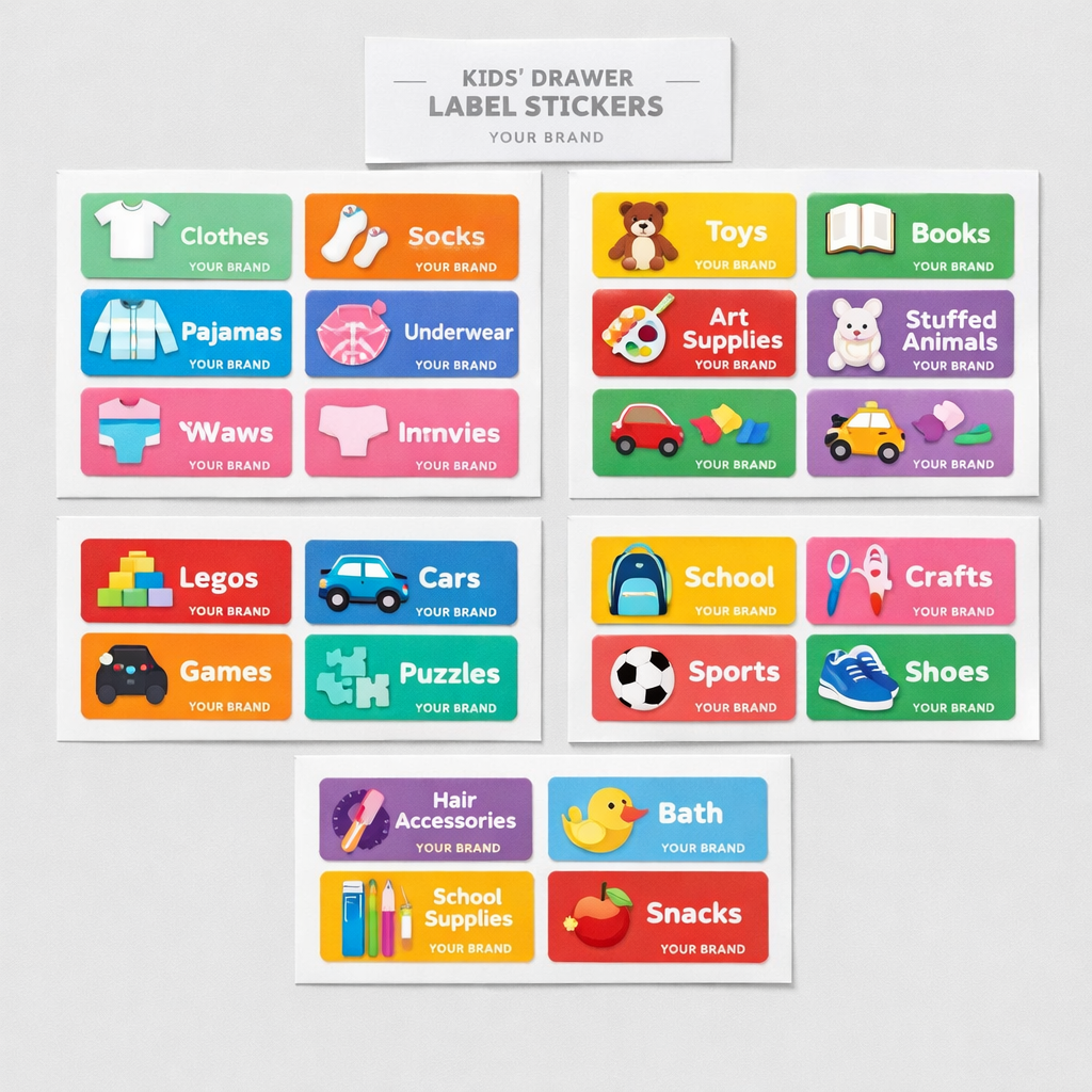 Colorful Kids’ Drawer Label Stickers white label idea