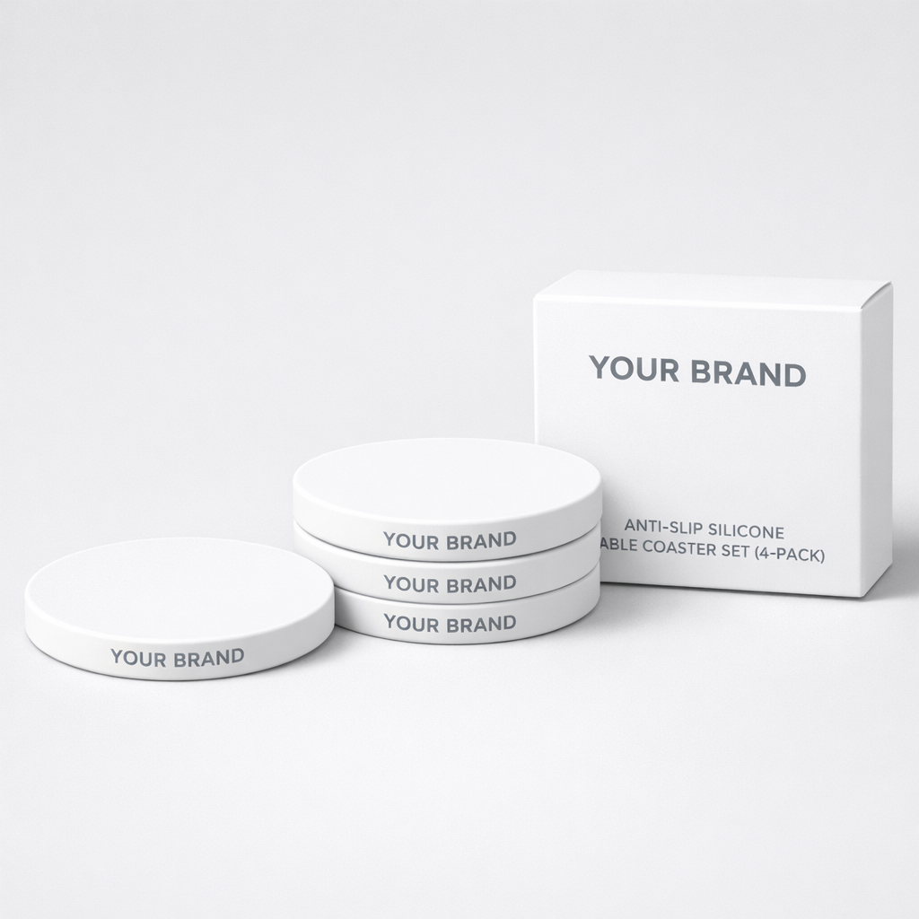 Anti-Slip Silicone Table Coaster Set (4-Pack) white label idea
