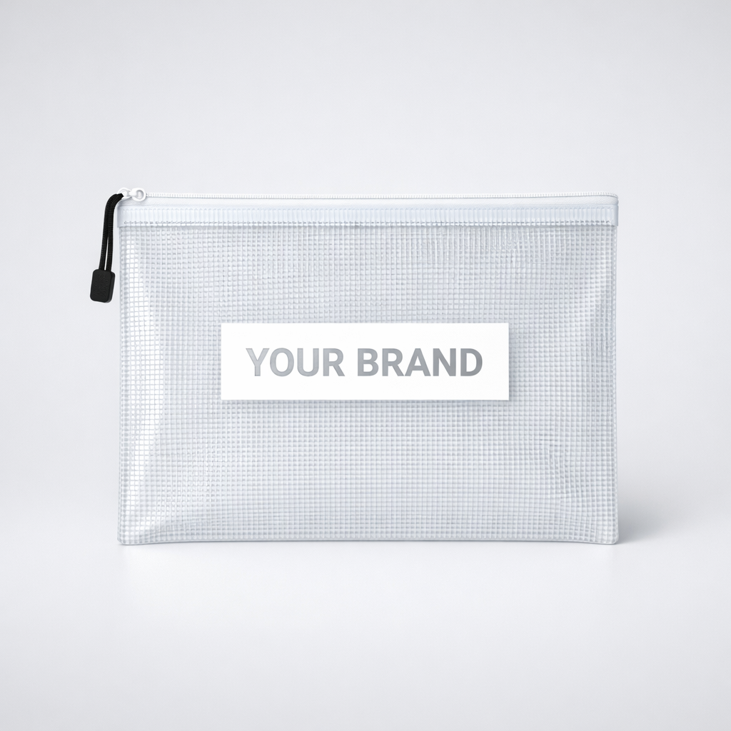 Mesh Zipper Document Bag A4 white label idea