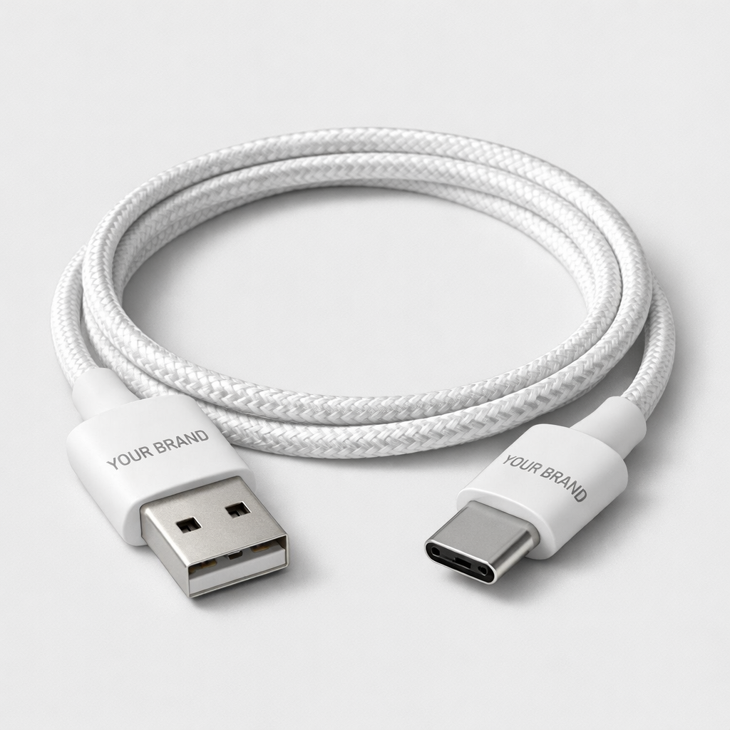 Durable Braided USB-C Charging Cable 1m white label idea