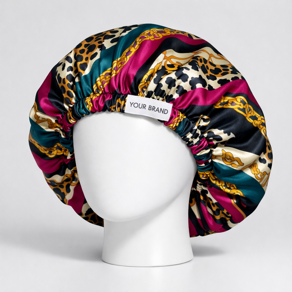 Stylish Patterned Satin Bonnet white label idea