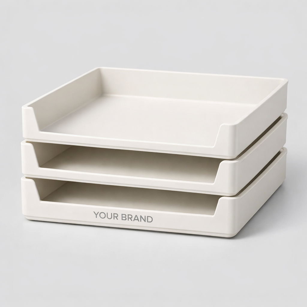 Stackable Plastic Desk Organizer Tray white label idea