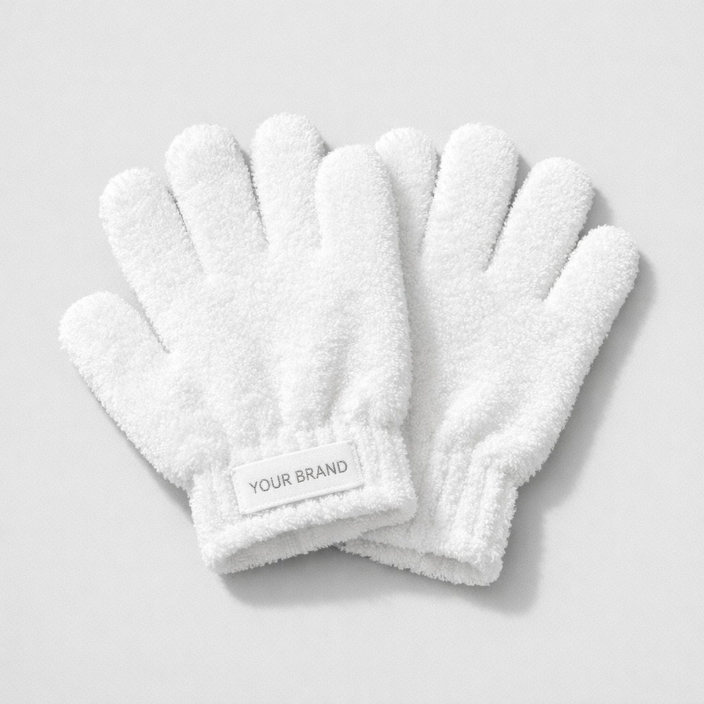 Soft Touch Microfiber Bath Gloves white label idea