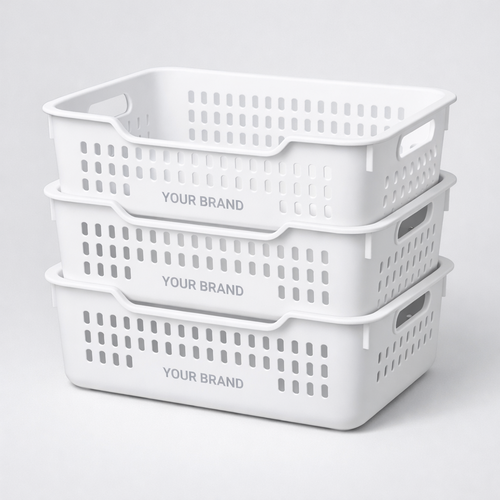 Stackable Plastic Storage Basket Set white label idea