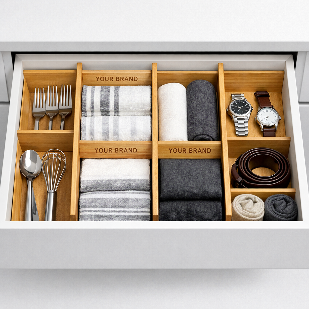Bamboo Drawer Dividers white label idea