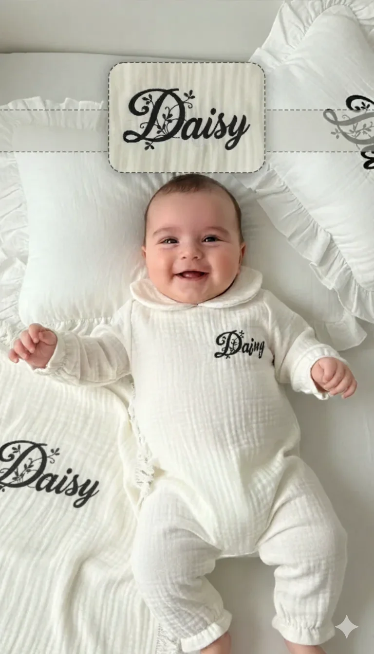 Spring Whisper Baby Set | 6-Piece Personalized Muslin Collection with Daisy Embroidery - thumbnail 1