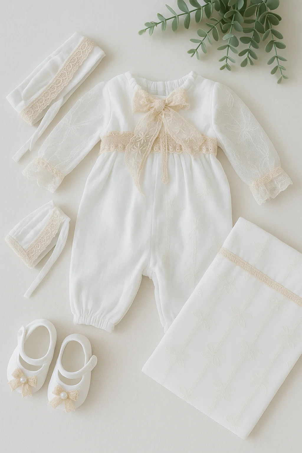 Pure White Royal Baby Set | 5-Piece French Lace & Tulle Collection - thumbnail 1