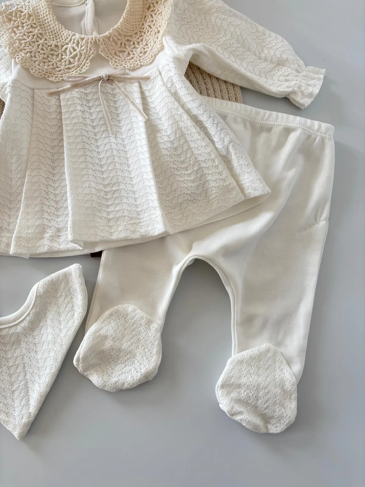 Vintage Crochet Baby Set | 5-Piece Heirloom Collection with Lace Collar - thumbnail 3