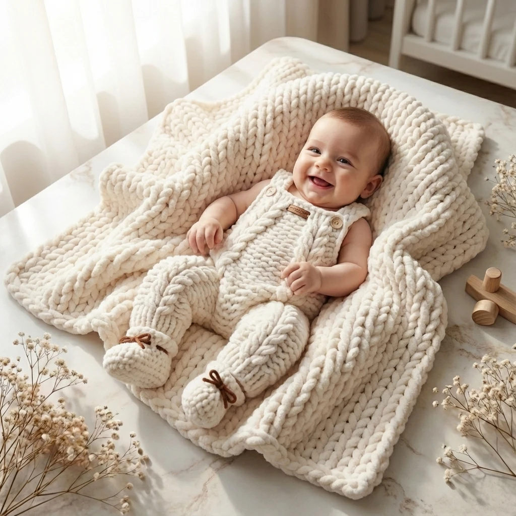 Cloud Cuddle Heirloom Baby Set | 5-Piece Handmade Chunky Knit