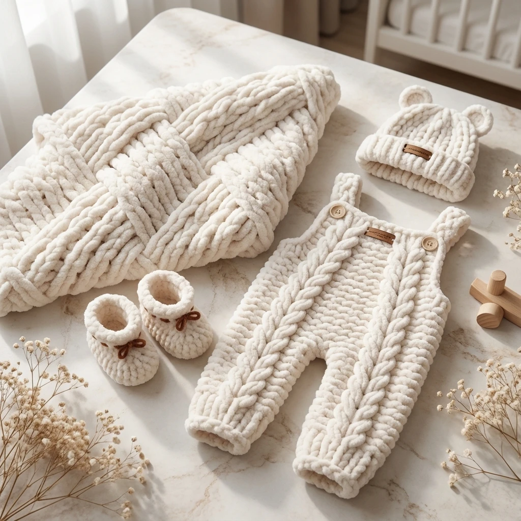 Cloud Cuddle Heirloom Baby Set | 4-Piece Handmade Chunky Knit Collection - thumbnail 4