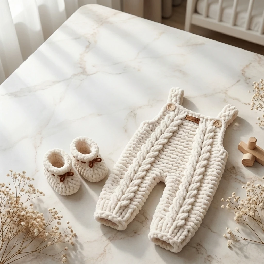 Cloud Cuddle Heirloom Baby Set | 4-Piece Handmade Chunky Knit Collection - thumbnail 3