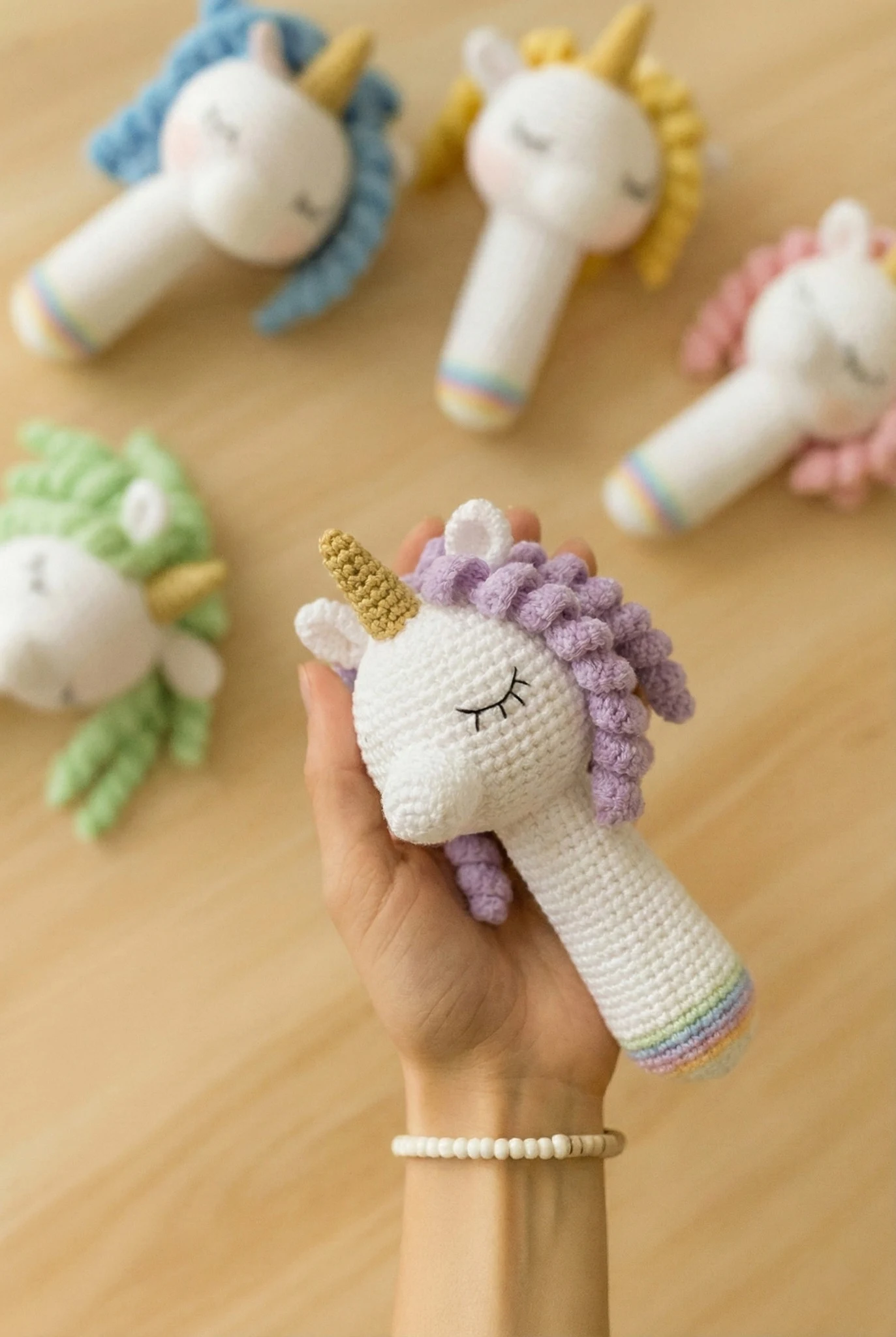 Magical Unicorn Rattle | Hand-Knitted Organic Cotton Baby Toy - thumbnail 2