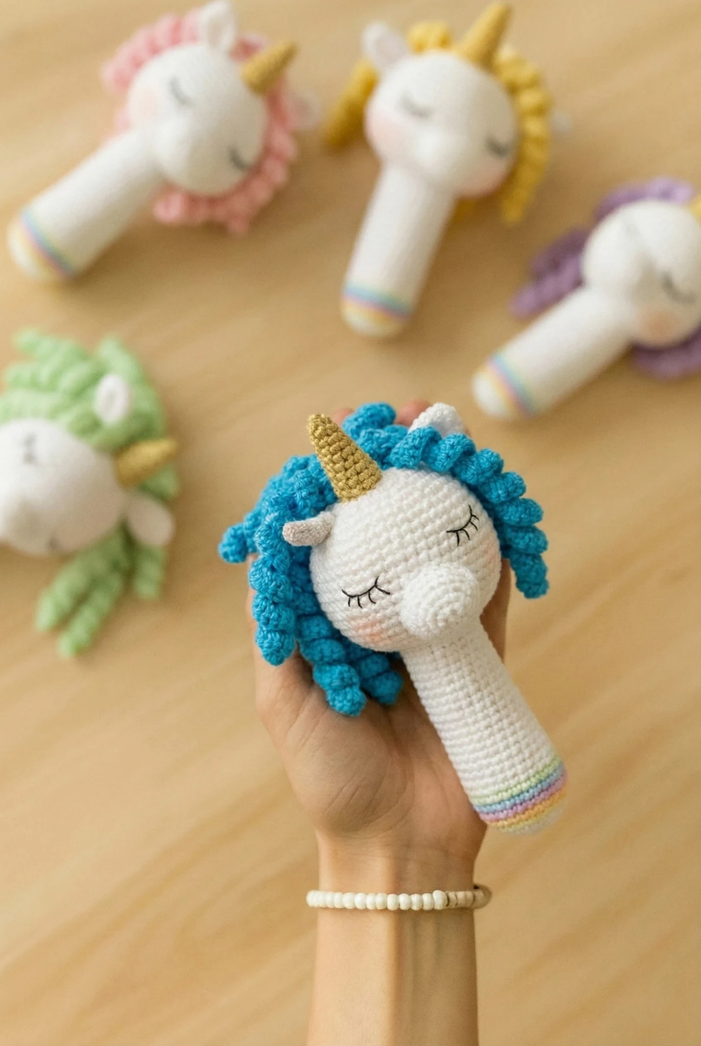 Magical Unicorn Rattle | Hand-Knitted Organic Cotton Baby Toy - thumbnail 3