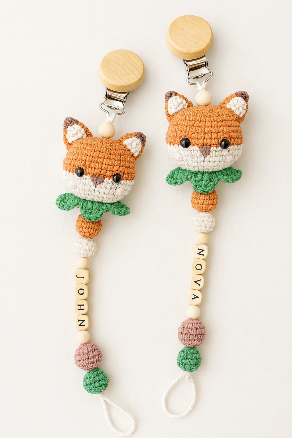 Forest Friend Fox Set | 3-Piece Handmade Crochet Baby Gift with Natural Wood Rattle - thumbnail 2