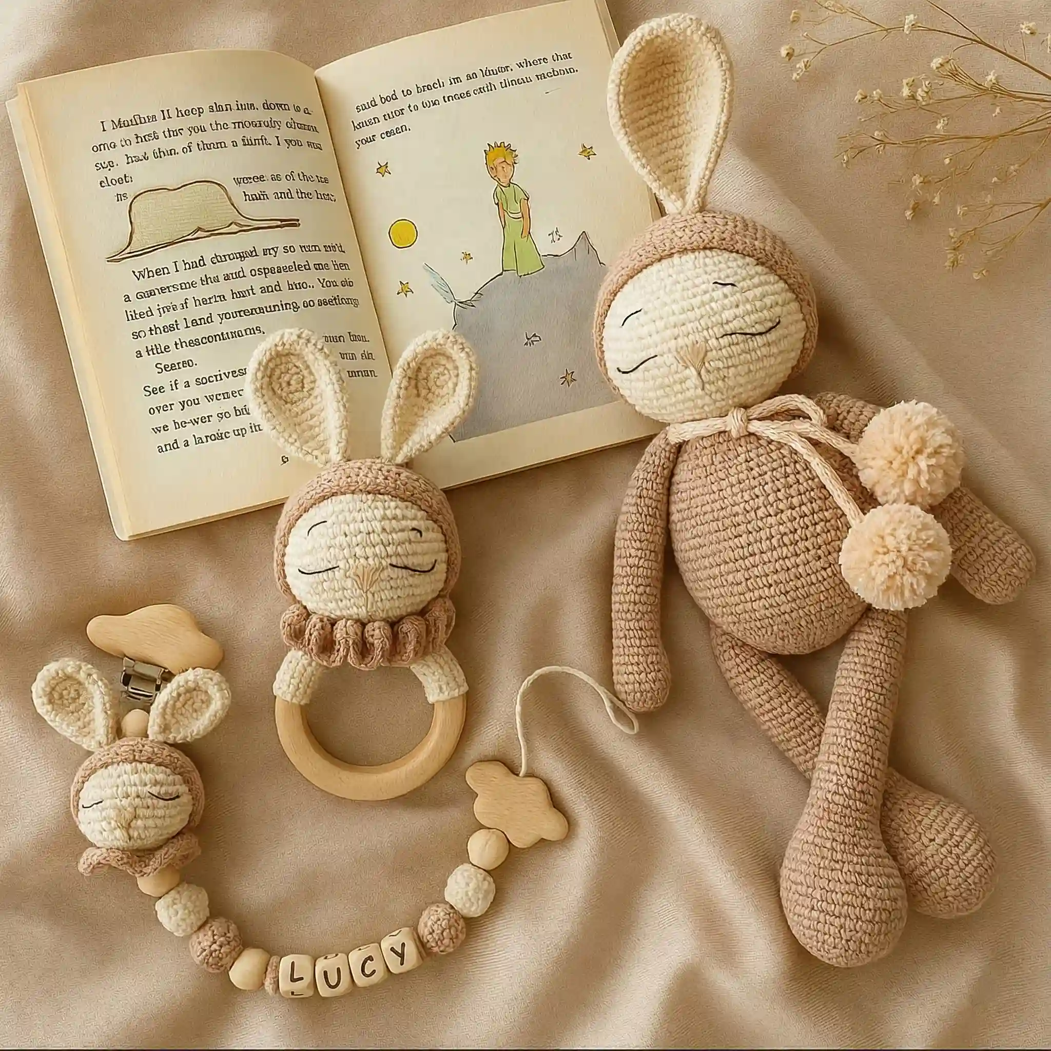 Little Dreamer Heirloom Gift Set | Handmade Crochet Bunny & Personalized Accessories - thumbnail 1