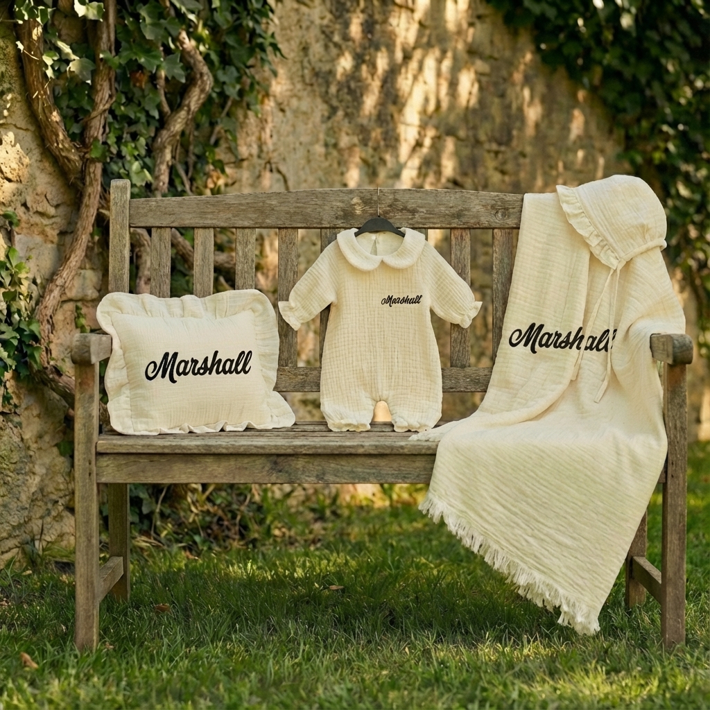 Personalized Organic Muslin Baby Set | 6-Piece Custom Name Collection - thumbnail 4