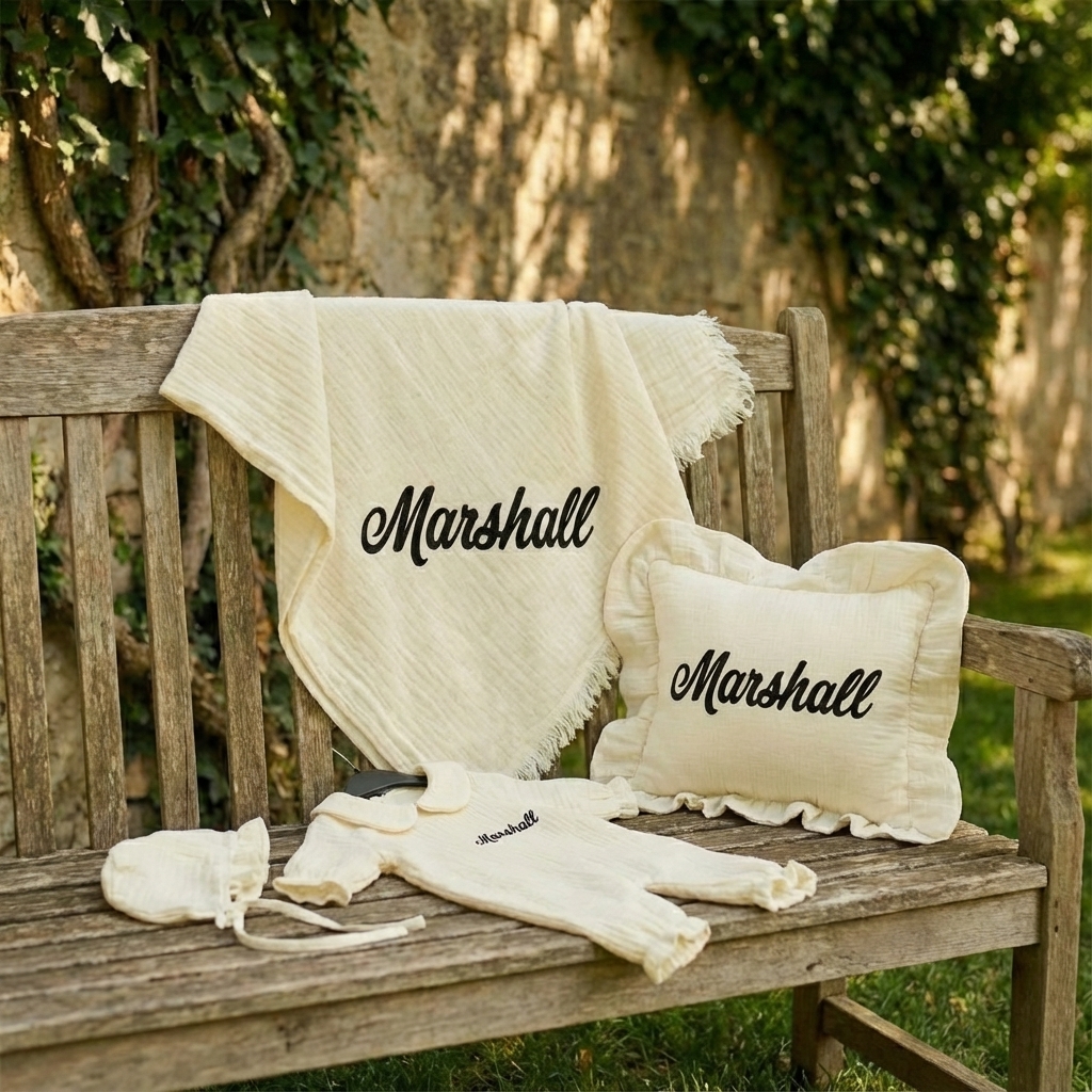 Personalized Organic Muslin Baby Set | 6-Piece Custom Name Collection - thumbnail 2