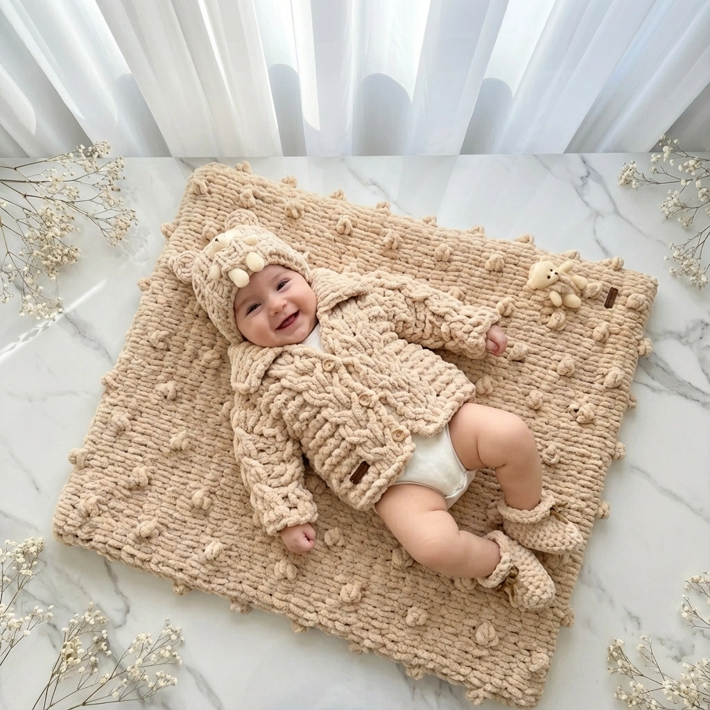 Complete Handmade Chunky Knit Baby Set | 5-Piece Teddy Bear Collection for Newborns - thumbnail 1