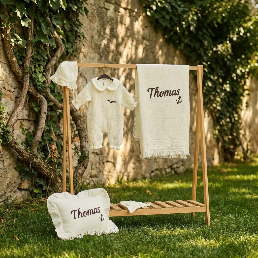 Anchored in Love Baby Set | 6-Piece Personalized Muslin Collection with Anchor Embroidery - thumbnail 2