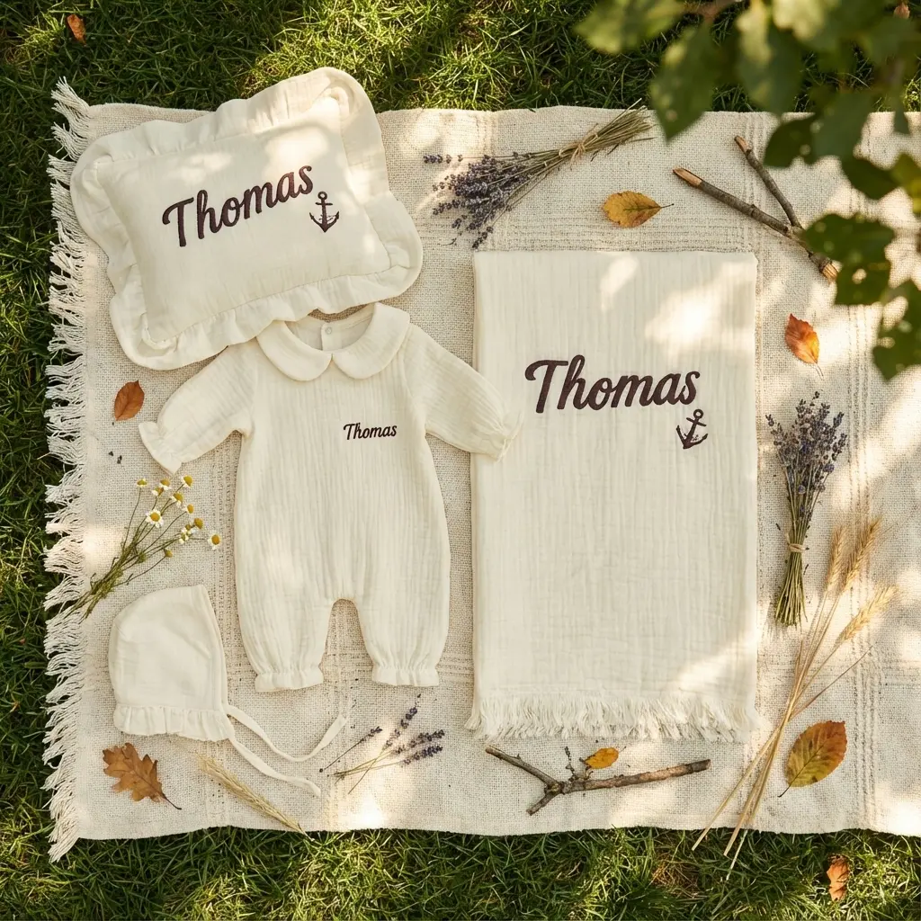 Anchored in Love Baby Set | 6-Piece Personalized Muslin Collection with Anchor Embroidery - thumbnail 5