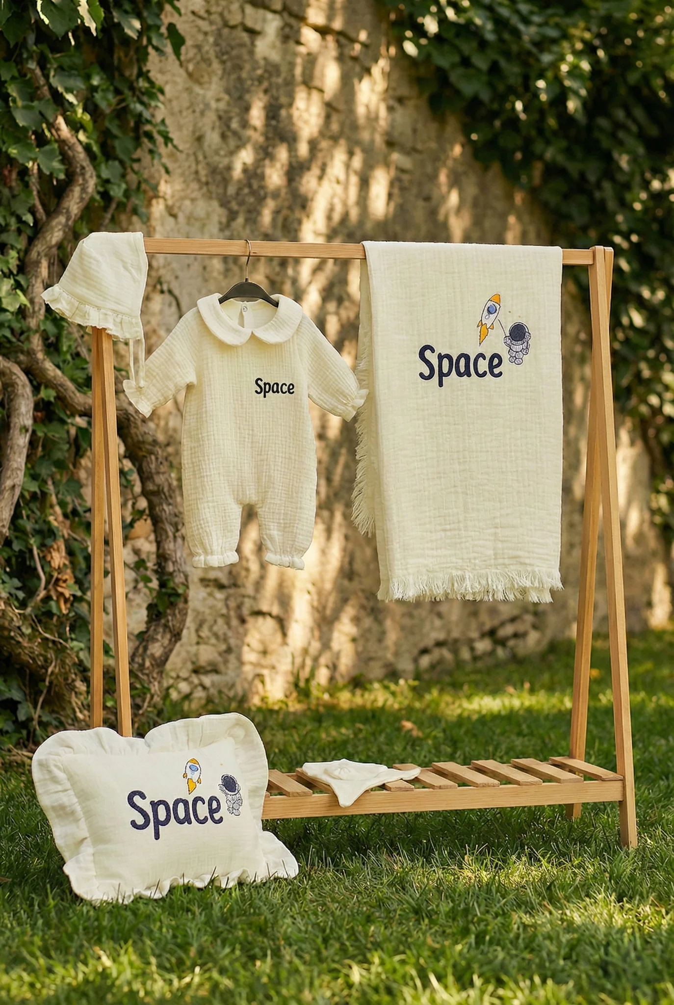 Galactic Dreams Baby Set | 6-Piece Personalized Muslin Collection with Astronaut Embroidery - thumbnail 2