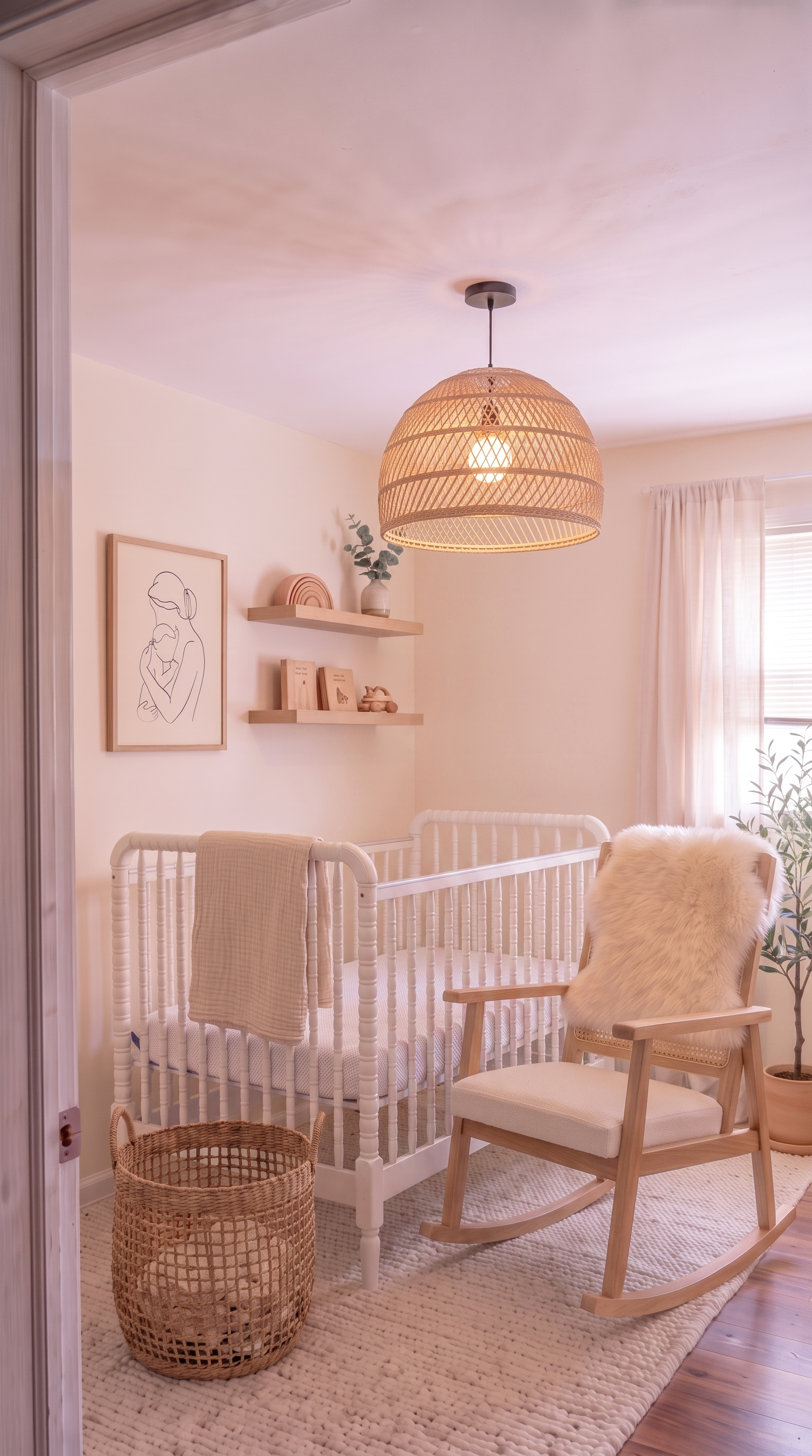 After: the same spare bedroom, now a soft warm Scandi nursery she wants to walk into