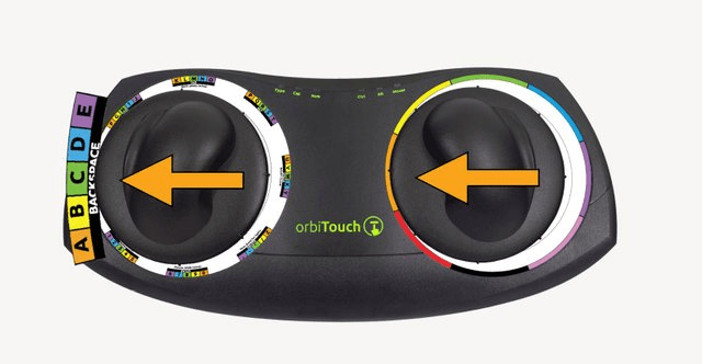 And orbiTouch keyboard being moved to the left to type the letter A