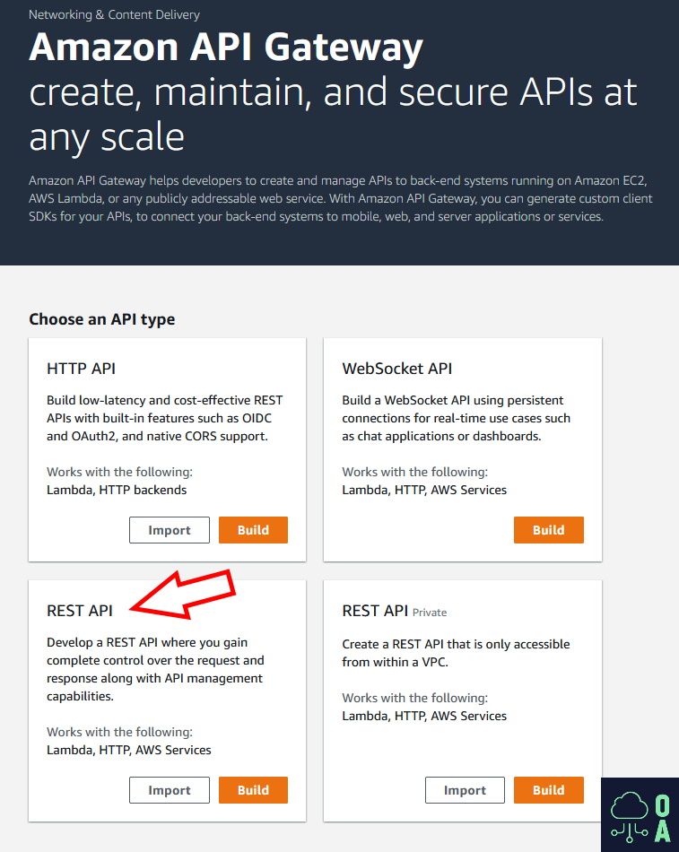 Screenshot of AWS API Gateway Landing Page