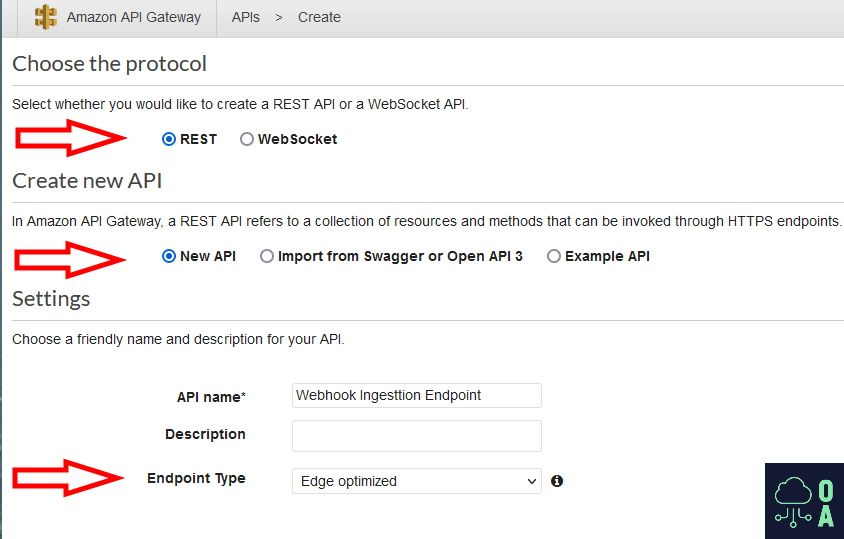 Screenshot of AWS API Gateway Creation Page
