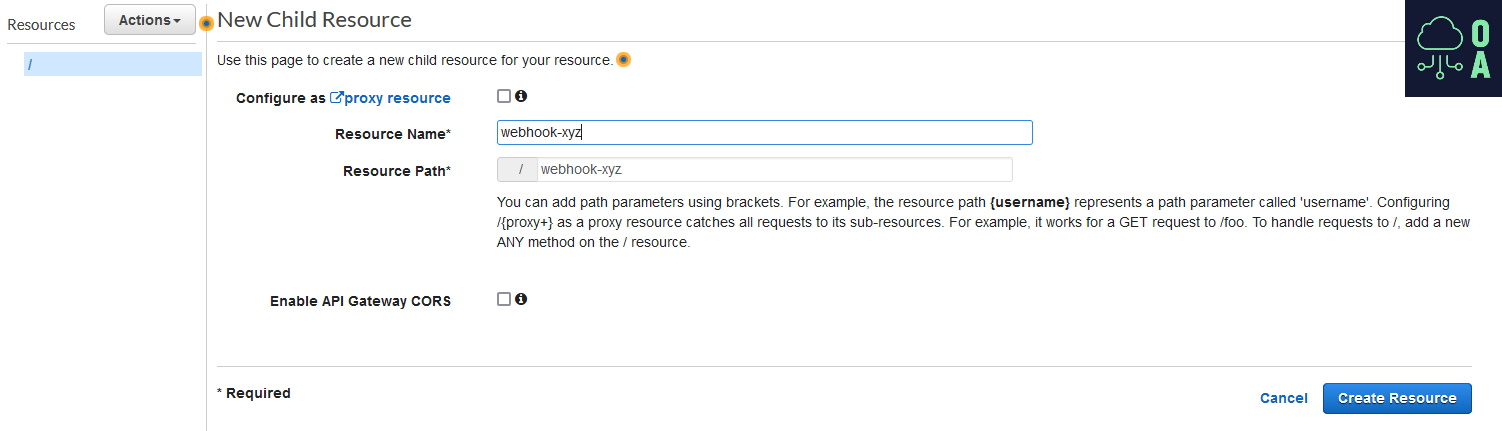 1502x431 AWS API Gateway Resource Config Menu