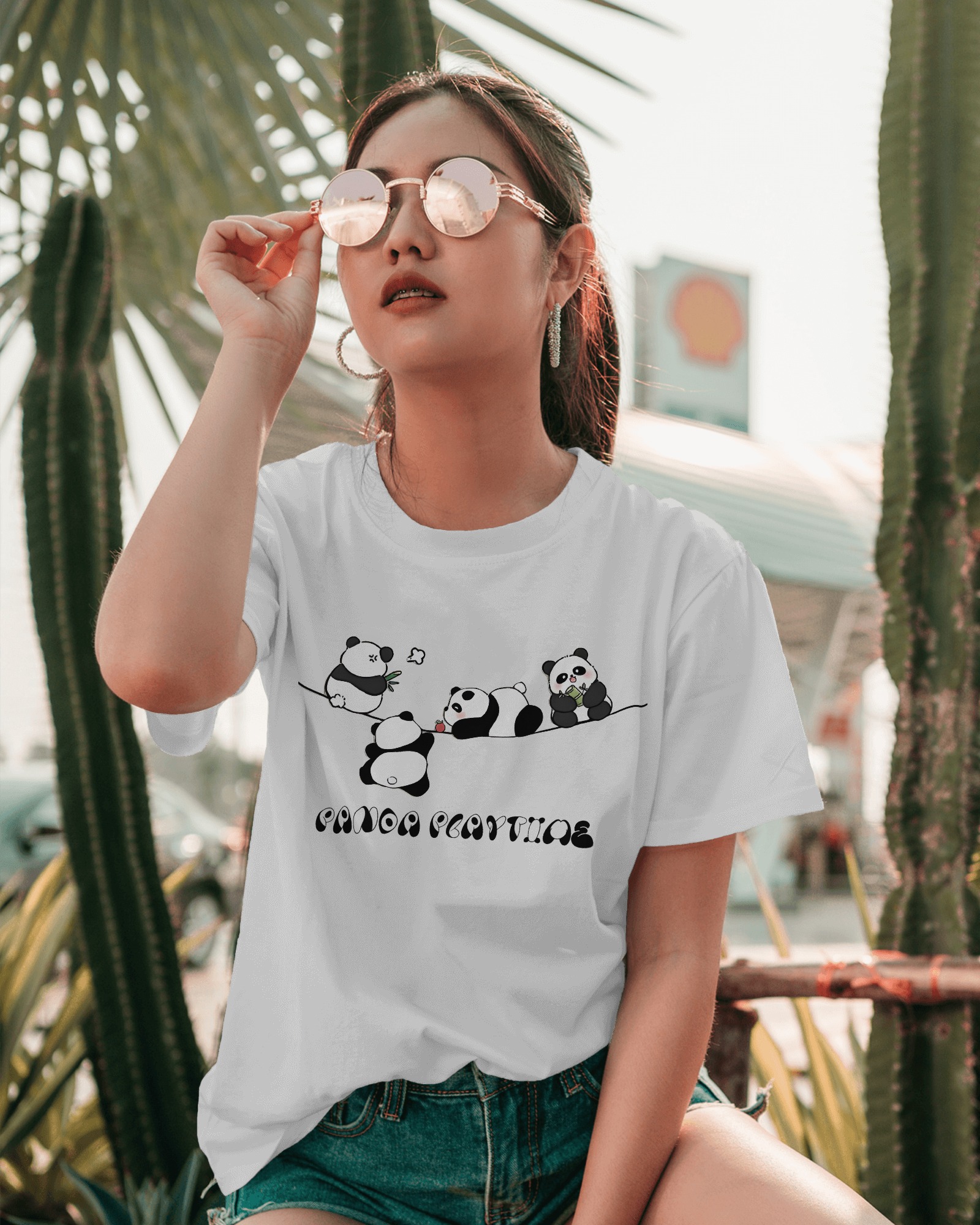 Panda Playtime Womens Oversized T-shirt