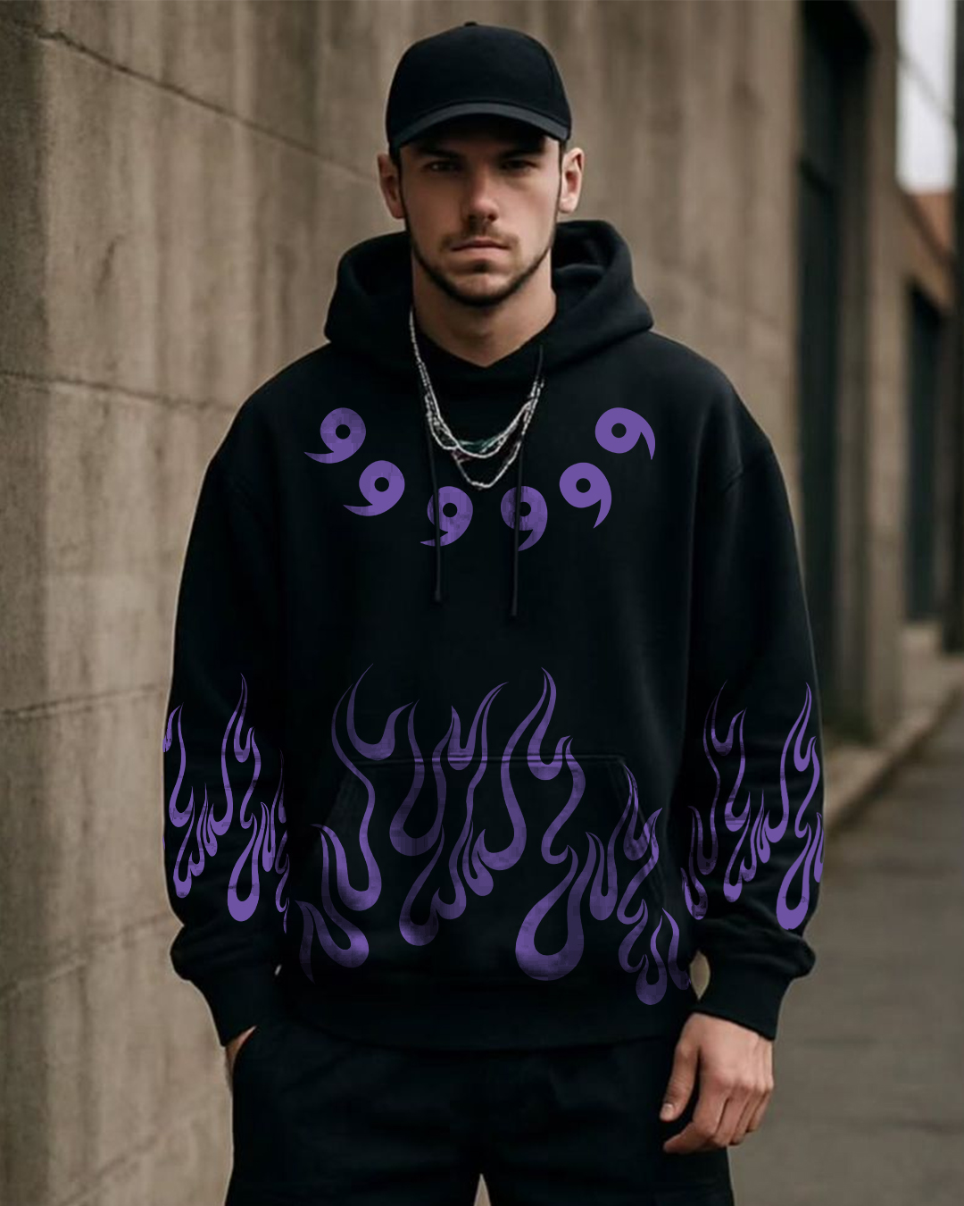 Midnight Purple Flames Mens Hoodie