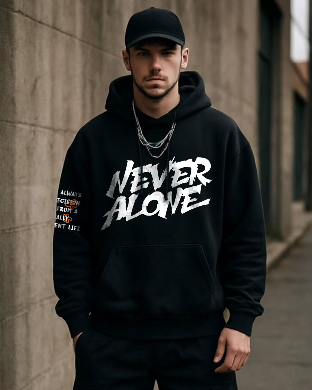 Never Alone Fighter Mens Hoodie