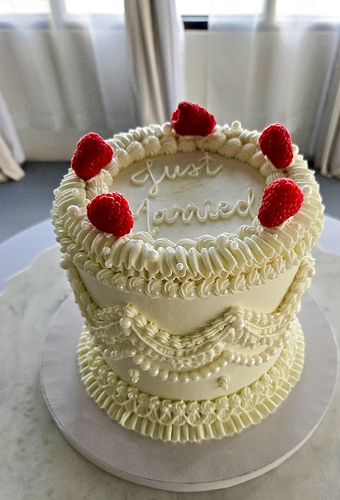 Utah Wedding Cake with Raspberries & Elegant Piping | Sweet E's