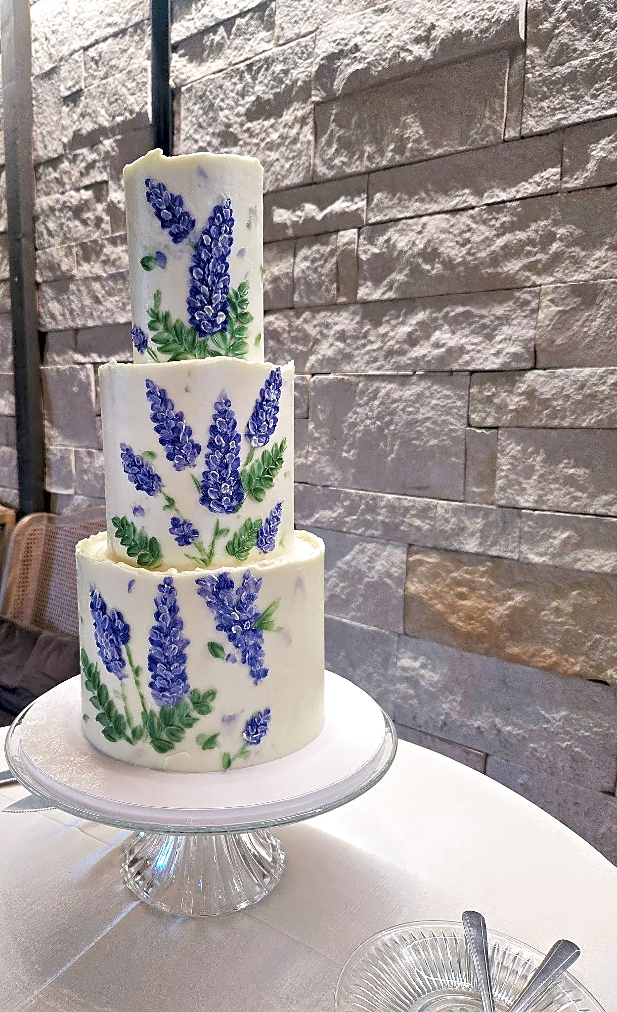 Wild Oak Venue wedding cake with painted florals | Sweet E's