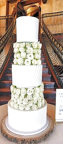 Aspen Ray Lodge Wedding Cake with White Roses | Sweet E's