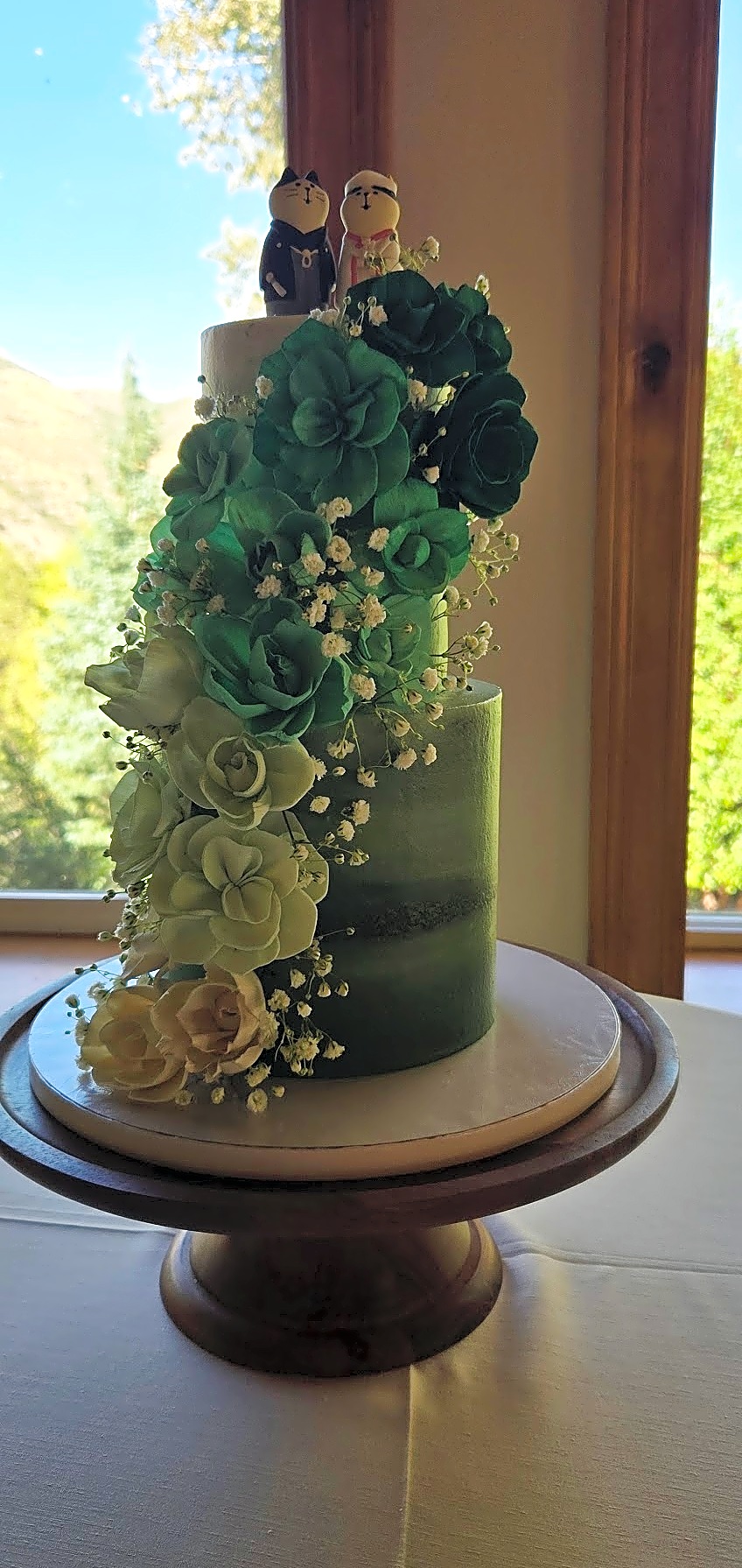 Green Ombre Wedding Cake with Florals | Sweet E's