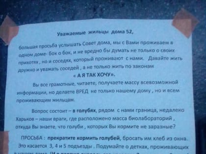 Жителей улицы Есенина призвали не кормить голубей из-за «харьковских биолабораторий»
