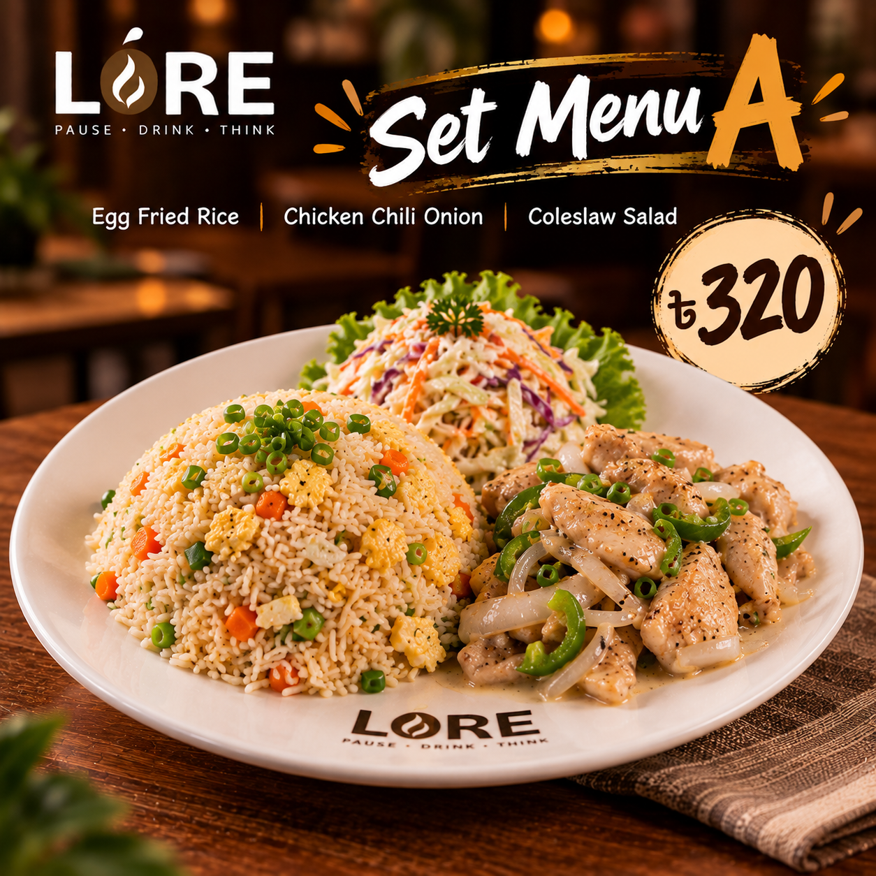 Set Menu A: Egg Fried Rice + Chicken Chili Onion + Coleslaw Salad