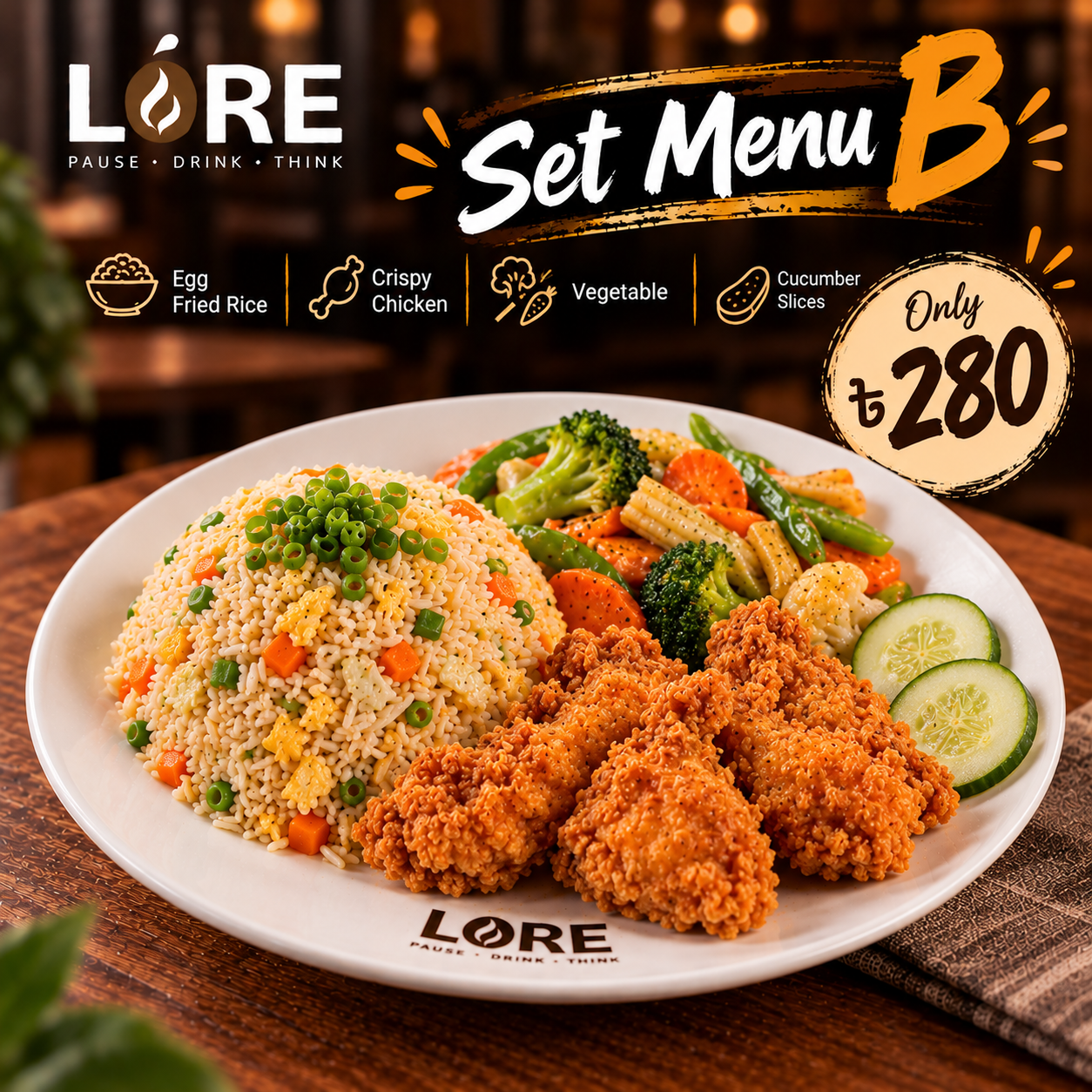 Set Menu B: Egg Fried Rice + Crispy Chicken + Vegetable + Salad