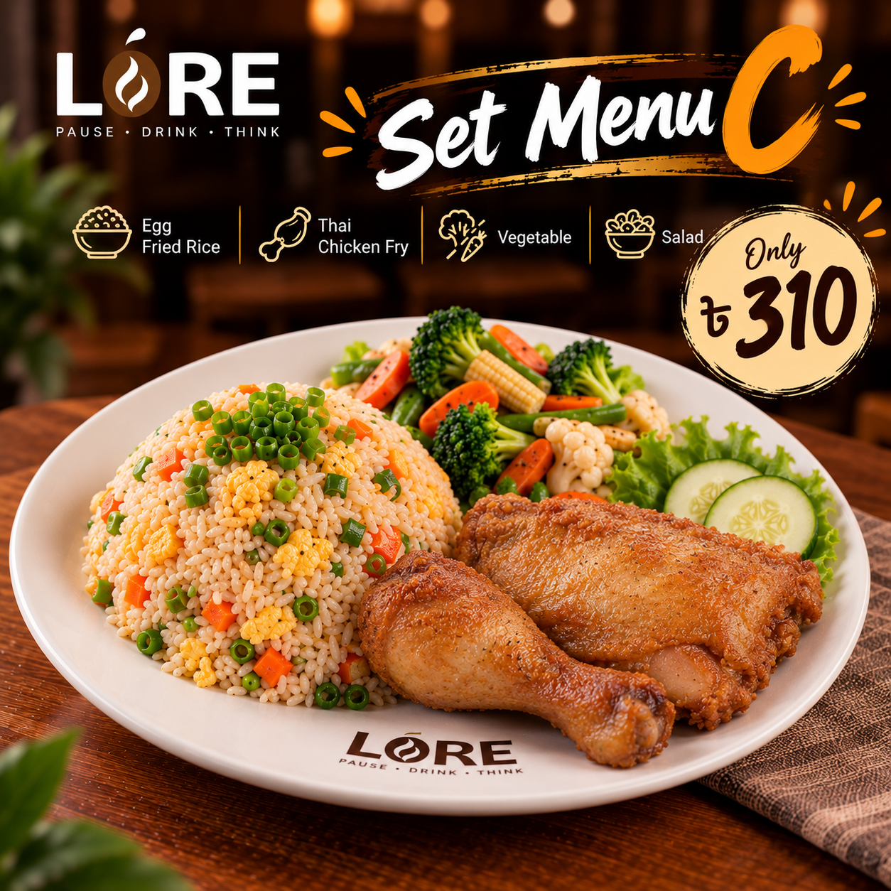 Set Menu C: Egg Fried Rice + Thai Chicken + Vegetable + Salad