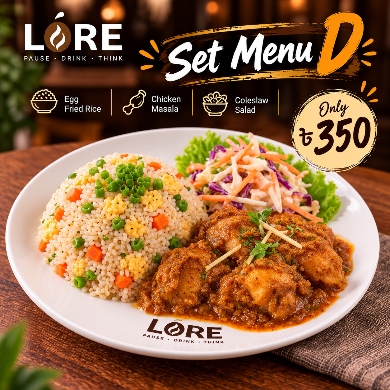 Set Menu D: Egg Fried Rice + Chicken Masala + Coleslaw Salad