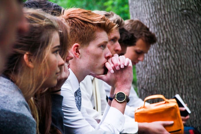 Students during a group moment on tour