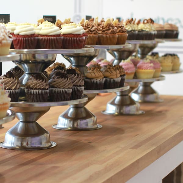 Multiple cupcake displays.
