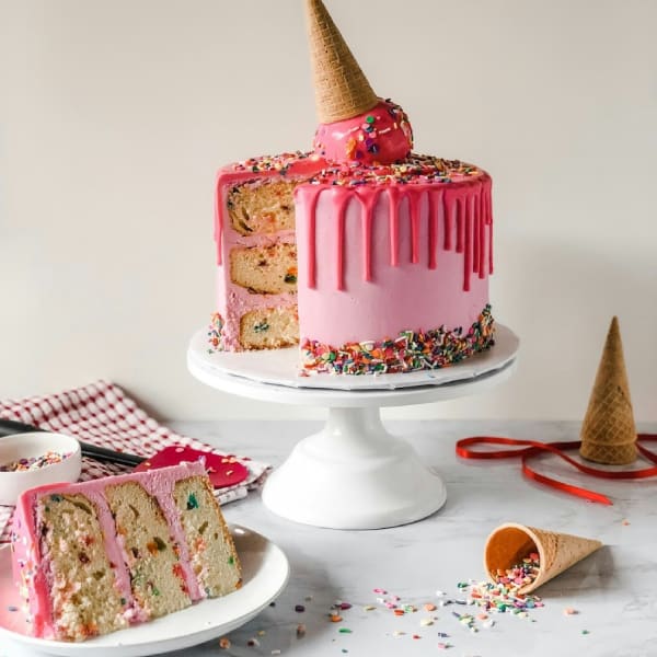 Pink decorated cake.
